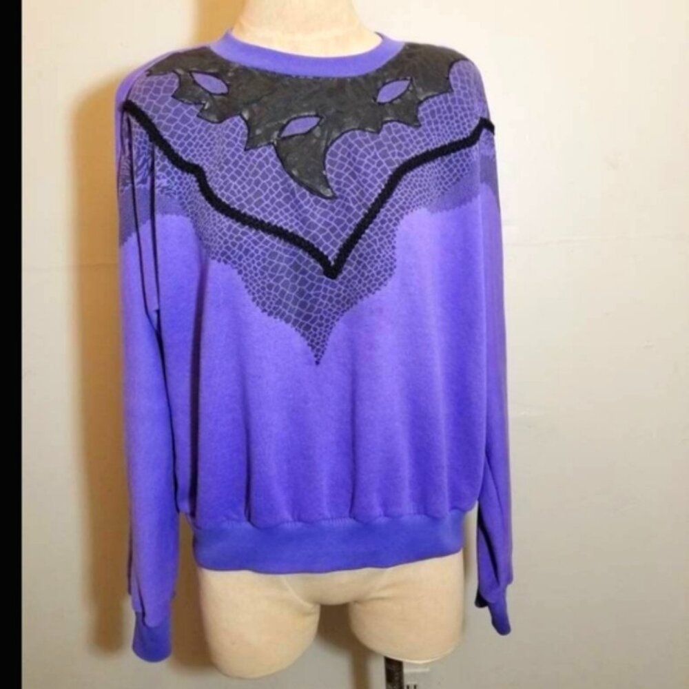 VINTAGE PURPLE SWEATSHIRT 80S GEOMETRIC 90S Y2K HIPSTER COMFY HIP HOP PREPPY VTG
